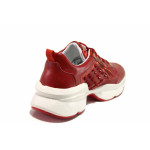 Червени спортни дамски обувки, здрава еко-кожа - спортни обувки за пролетта и лятото N 100015344