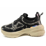Черни спортни дамски обувки, еко-кожа и текстилна материя - спортни обувки за пролетта и лятото N 100015342