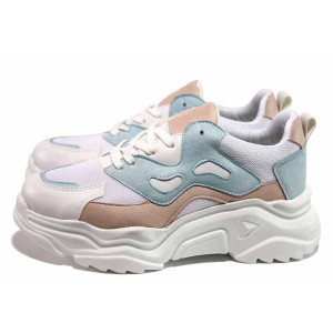 Бели спортни дамски обувки, еко-кожа и текстилна материя - спортни обувки за пролетта и лятото N 100015340