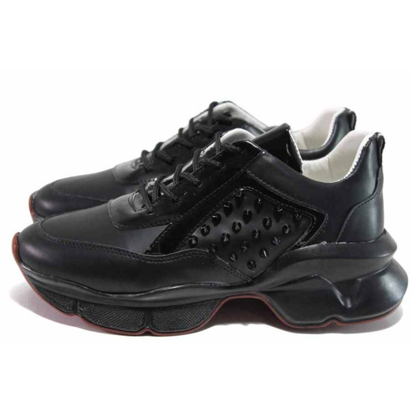 Черни спортни дамски обувки, здрава еко-кожа - спортни обувки за пролетта и лятото N 100015343
