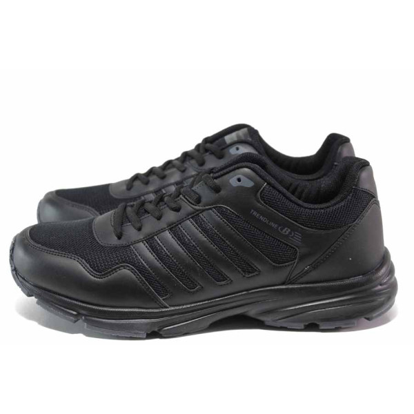 Черни мъжки спортни обувки, еко-кожа и текстилна материя - спортни обувки за пролетта и лятото N 100015329