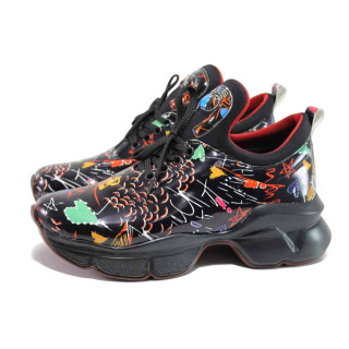 Черни спортни дамски обувки, здрава еко-кожа - спортни обувки за пролетта и лятото N 100015371