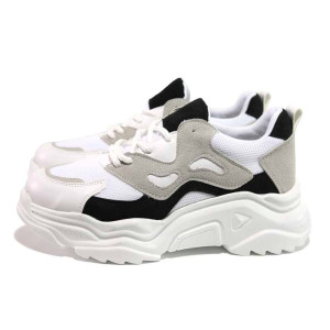 Бели спортни дамски обувки, еко-кожа и текстилна материя - спортни обувки за пролетта и лятото N 100015369