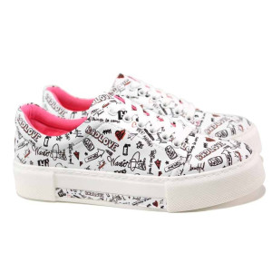 Бели спортни дамски обувки, здрава еко-кожа - спортни кецове за пролетта и лятото N 100015373