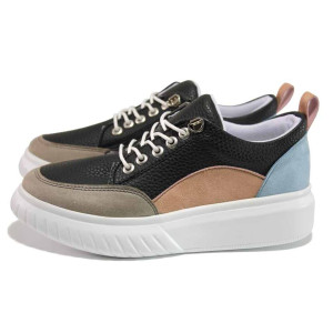 Черни спортни дамски обувки, здрава еко-кожа - спортни обувки за пролетта и лятото N 100015374