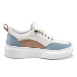 Бели спортни дамски обувки, здрава еко-кожа - спортни обувки за пролетта и лятото N 100015375