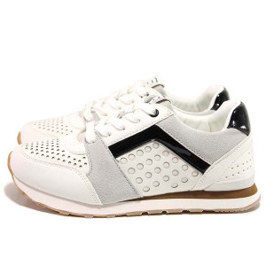 Бели дамски маратонки, здрава еко-кожа - спортни обувки за пролетта и лятото N 100015440