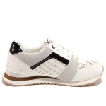 Бели дамски маратонки, здрава еко-кожа - спортни обувки за пролетта и лятото N 100015440