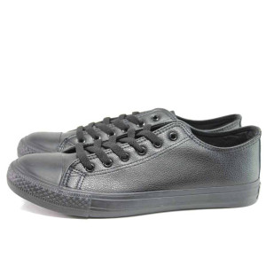 Черни мъжки маратонки, здрава еко-кожа - спортни кецове за пролетта и лятото N 100015441