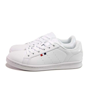 Бели дамски маратонки, здрава еко-кожа - спортни обувки за пролетта и лятото N 100015556