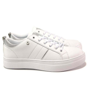 Бели тинейджърски маратонки, здрава еко-кожа - спортни обувки за пролетта и лятото N 100015581