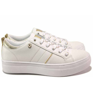 Бели тинейджърски маратонки, здрава еко-кожа - спортни обувки за пролетта и лятото N 100015582