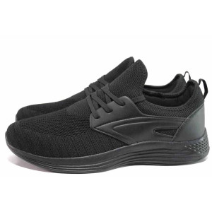 Черни мъжки маратонки, еко-кожа и текстилна материя - спортни обувки за пролетта и лятото N 100015587