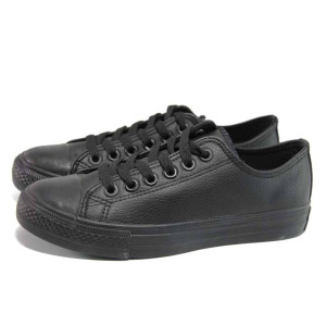 Черни мъжки обувки, здрава еко-кожа - спортни кецове за пролетта и лятото N 100015921