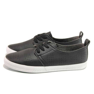 Черни дамски кецове, здрава еко-кожа - спортни кецове за пролетта и лятото N 100015933