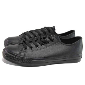 Черни дамски кецове, здрава еко-кожа - спортни кецове за пролетта и лятото N 100015917