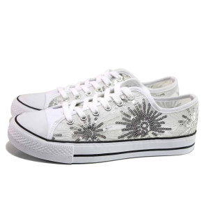 Бели дамски кецове, текстилна материя - спортни кецове за пролетта и лятото N 100015927