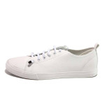 Бели мъжки обувки, здрава еко-кожа - спортни кецове за пролетта и лятото N 100015918