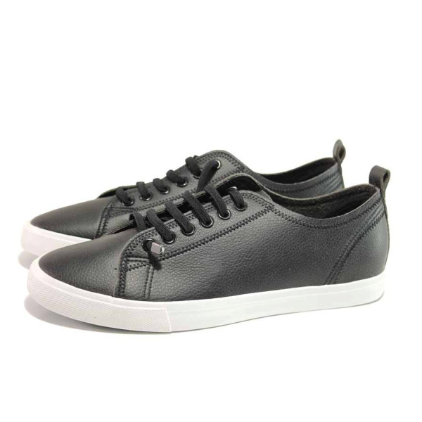 Черни мъжки обувки, здрава еко-кожа - спортни кецове за пролетта и лятото N 100015919
