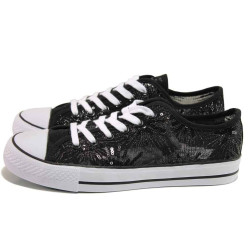 Черни дамски кецове, текстилна материя - спортни кецове за пролетта и лятото N 100015926