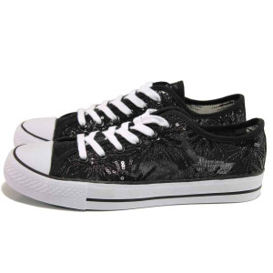 Черни дамски кецове, текстилна материя - спортни кецове за пролетта и лятото N 100015926