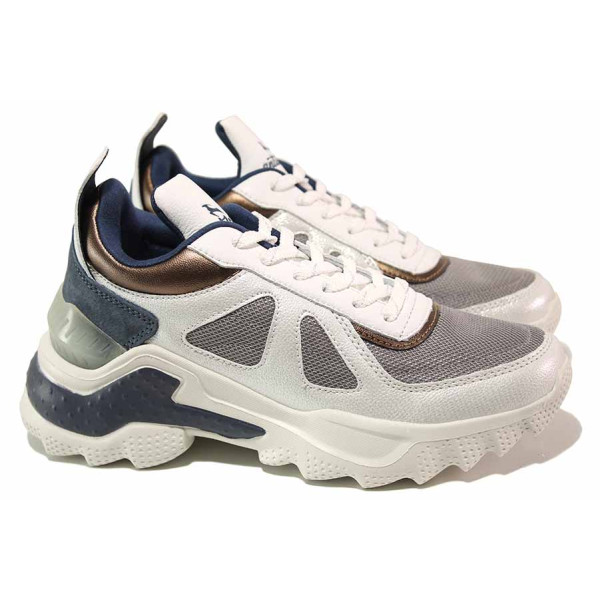 Бели дамски маратонки, еко-кожа и текстилна материя - спортни обувки за есента и зимата N 100016991