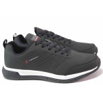 Черни мъжки маратонки, здрава еко-кожа - спортни обувки за есента и зимата N 100016998