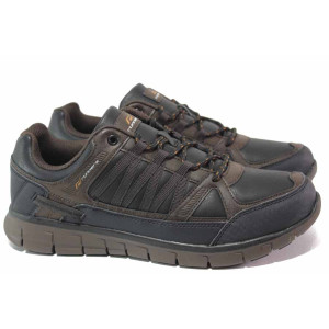 Кафяви мъжки маратонки, здрава еко-кожа - спортни обувки за есента и зимата N 100017006