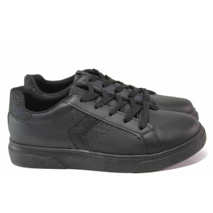 Черни дамски маратонки, здрава еко-кожа - спортни обувки за есента и зимата N 100017008