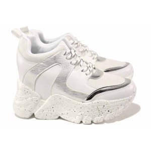 Бели дамски маратонки, здрава еко-кожа - спортни обувки за есента и зимата N 100017017