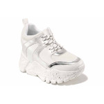 Бели дамски маратонки, здрава еко-кожа - спортни обувки за есента и зимата N 100017017