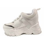 Бели дамски маратонки, здрава еко-кожа - спортни обувки за есента и зимата N 100017017