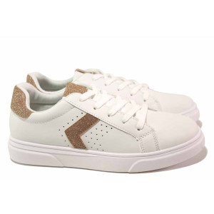 Бели дамски маратонки, здрава еко-кожа - спортни обувки за есента и зимата N 100017009