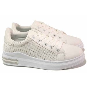 Бели тинейджърски маратонки, здрава еко-кожа - спортни кецове за есента и зимата N 100017014