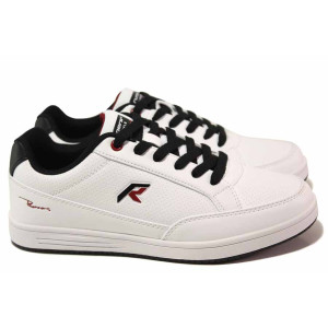 Бели тинейджърски маратонки, здрава еко-кожа - спортни кецове за есента и зимата N 100017012