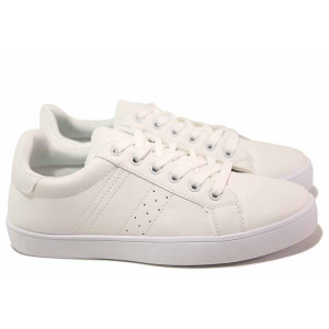 Бели тинейджърски маратонки, здрава еко-кожа - спортни кецове за есента и зимата N 100017011