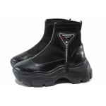 Черни дамски боти, еко-кожа и текстилна материя - спортни обувки за есента и зимата N 100017103