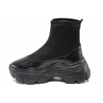 Черни дамски боти, еко-кожа и текстилна материя - спортни обувки за есента и зимата N 100017103