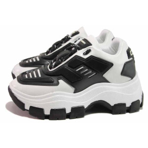 Бели дамски маратонки, здрава еко-кожа - спортни обувки за есента и зимата N 100017105