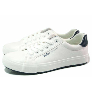 Бели тинейджърски маратонки, здрава еко-кожа - спортни кецове за есента и зимата N 100017071