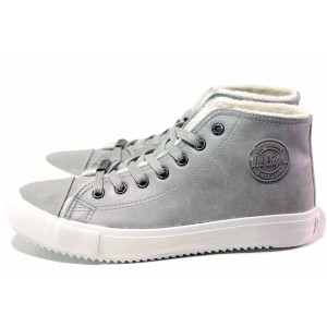 Сиви юношески боти, здрава еко-кожа - спортни кецове за есента и зимата N 100017077