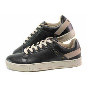 Черни мъжки маратонки, здрава еко-кожа - спортни кецове за есента и зимата N 100017083