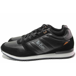 Черни мъжки маратонки, здрава еко-кожа - спортни обувки за есента и зимата N 100017088