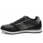 Черни мъжки маратонки, здрава еко-кожа - спортни обувки за есента и зимата N 100017088