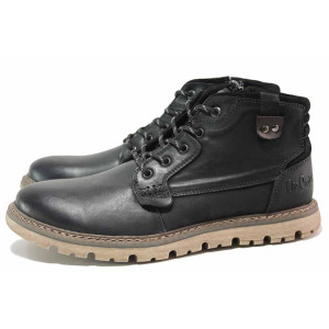 Черни мъжки боти, естествена кожа - спортни кецове за есента и зимата N 100017092