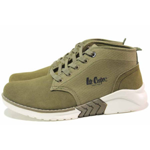 Зелени мъжки боти, естествена кожа и текстилна материя - спортни кецове за есента и зимата N 100017093