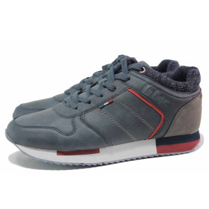 Сини мъжки маратонки, здрава еко-кожа - спортни кецове за есента и зимата N 100017096