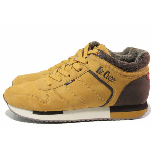 Бежови мъжки маратонки, здрава еко-кожа - спортни кецове за есента и зимата N 100017097