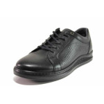 Черни мъжки спортни обувки, естествена кожа - спортни обувки за пролетта и лятото N 100015319