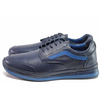 Сини мъжки спортни обувки, естествена кожа - спортни обувки за пролетта и лятото N 100015321
